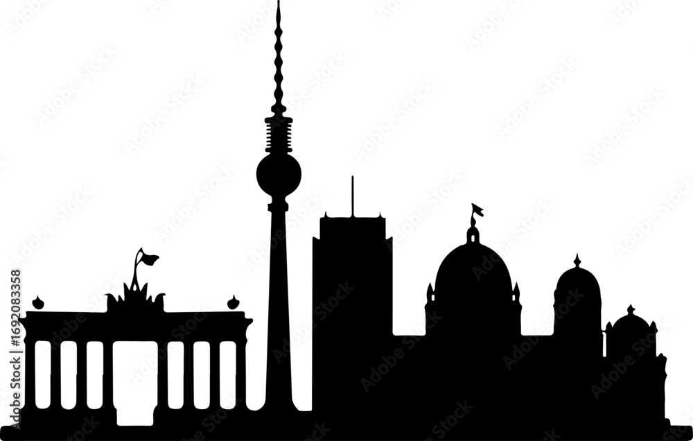 Fototapeta premium Berlin skyline silhouette with famous landmarks black city vector illustration on white background minimal design