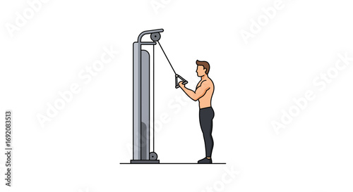Muscular man exercising triceps pulldown at the gym to build arm strength and improve fitness with determination and focus.