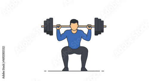 Man lifting heavy barbell during squat exercise in gym, showcasing strength and determination for fitness and healthy lifestyle.
