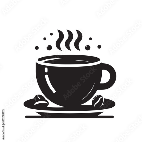 Cup og coffee. Coffee grains and chocolate. Vector illustrstion for poster or logo.