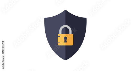 Shield with padlock represents security and protection of data in digital world, conveying trust and safety in online transactions and information storage.