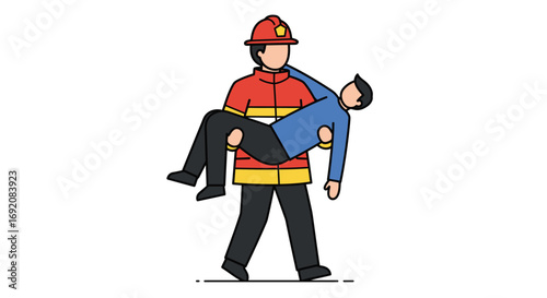 Firefighter carrying injured man to safety after rescue operation, demonstrating bravery and compassion in emergency situation.