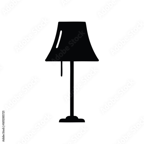 Black silhouette of a table lamp with a bell-shaped shade.