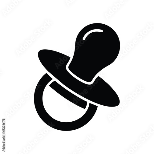 Black and white pacifier icon with a round handle and nipple.