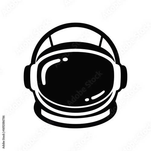 Simple black and white illustration of an astronaut helmet.