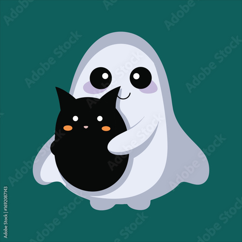 Cute Ghost Holding Black Cat