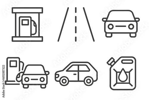 Wallpaper Mural Car fueling and road travel icons: gas station, vehicles, and fuel canister Torontodigital.ca