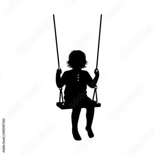 Child on Swing in Black Silhouette – Flat Vector Illustration on Transparent Background for Playground Icons, Childhood Concepts, and Emotional Education Apps in Monochrome Style