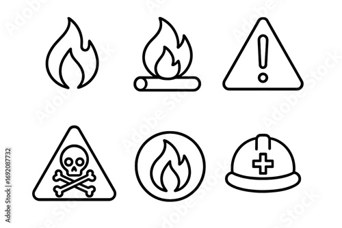 Fire hazard symbols: warning signs and safety icons for risk awareness