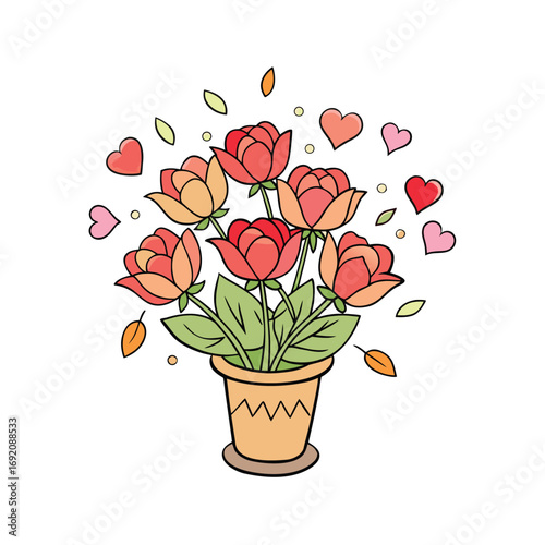 Elegant romantic flower arrangement with delicate scattered petals on a clean white background