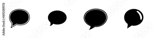 Minimalist black-and-white vector illustration of various speech bubbles showcasing communication concepts