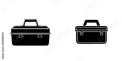 Simple black-and-white vector illustration of toolboxes in minimalist silhouette design