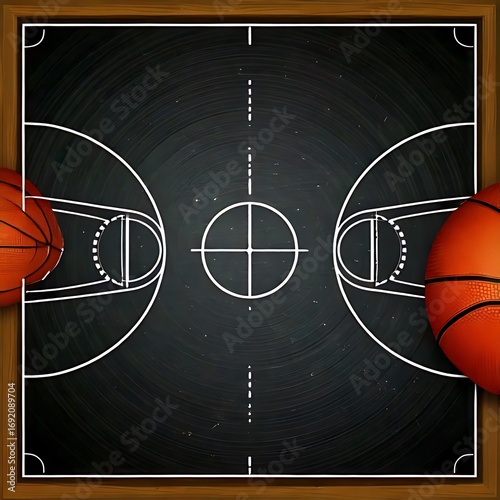 Basketball court drawn on a chalkboard