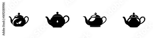 Creative black-and-white vector illustration of minimalist teapot silhouettes showcasing variety in design