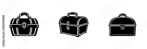 Minimalist black-and-white vector illustrations of various toolboxes showcasing clean lines and simple silhouettes
