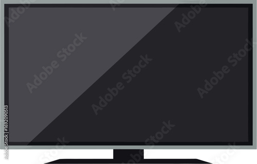 Modern flat screen television displaying a dark reflective surface with a subtle sheen