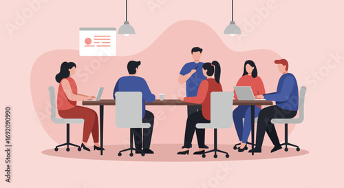 Professional team collaborating in a modern office meeting, discussing strategies and ideas for business growth and productivity. Ideal for corporate communications.