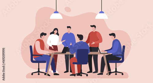 Diverse business team collaborates in a modern office meeting, discussing strategies and ideas. Ideal for corporate communication and project management concepts.
