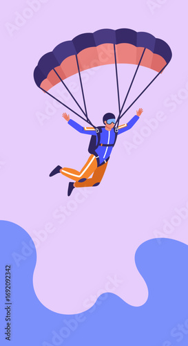 Skydiver enjoying an exhilarating parachute jump, symbolizing adventure, freedom, and extreme sports. Ideal for travel, lifestyle, or challenge concepts.