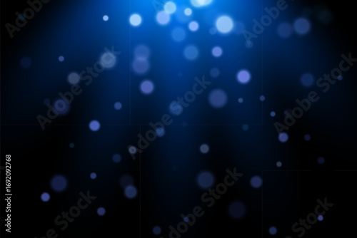 Blue bokeh lights background. Abstract glowing particles with soft blur on deep navy backdrop. Subtle shimmer, underwater ambiance, dreamy depth. Elegant vector illustration.