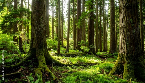 Lush forest floor bathed in sunlight
