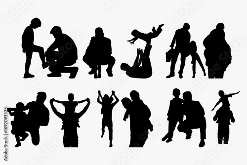 Silhouette of a dad and son with a flat illustration