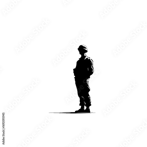 Military Silhouette Soldier Design - Bold Shadow Logo with Subtle Leaf Outline