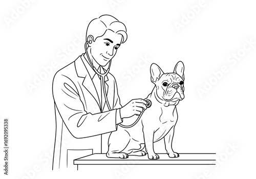 Veterinarian enjoying care for a French Bulldog in a clinic