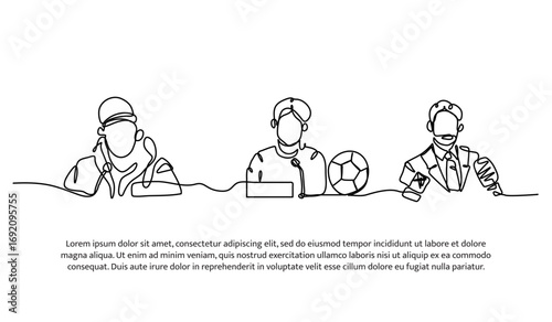 Continuous line design of press conference. Single line decorative element drawn on white.