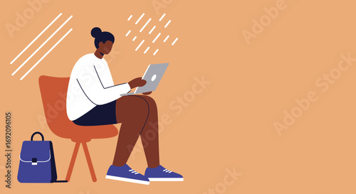 Focused person uses laptop for remote work or online learning, embodying digital productivity, freelance lifestyle, or modern education concepts.