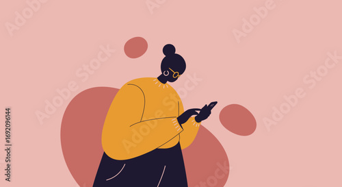 Modern woman uses her smartphone for communication, browsing, or work. Captures connectivity, lifestyle, and digital engagement.