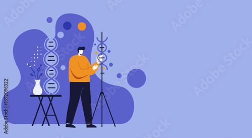 Scientist meticulously researches DNA, symbolizing genetic engineering, biotechnology, and scientific innovation. Ideal for healthcare, education, and future technology concepts.