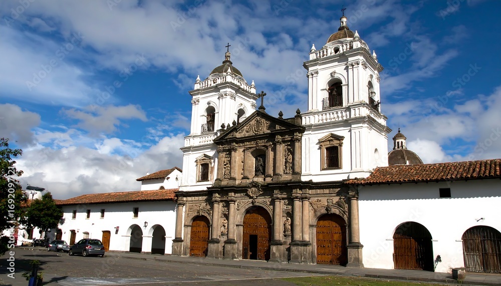 Fototapeta premium Colonial church facade with courtyard