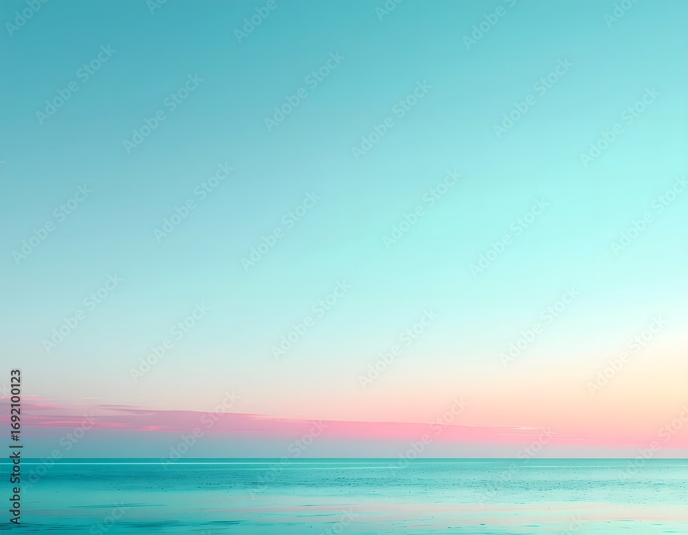 Fototapeta premium Serene seascape with a soft pastel gradient sky reflecting on the calm, tranquil ocean at twilight.