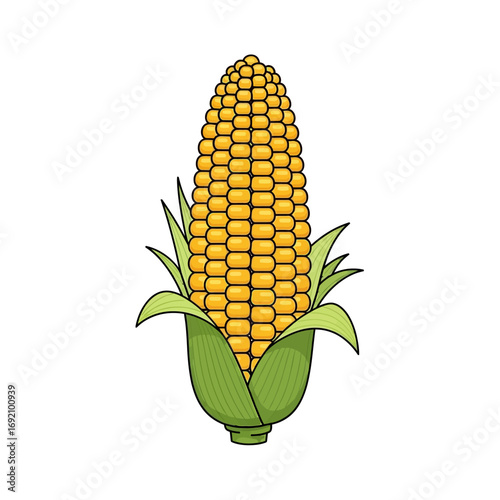 Cartoon Corn on the Cob with Husk Leaves
