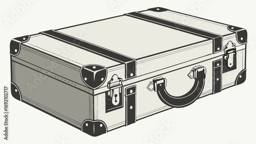 Classic Vintage Travel Suitcase Vector Illustration. Retro Luggage with Straps and Metal Corners, Perfect for Journey, Vacation, and Adventure Conc...