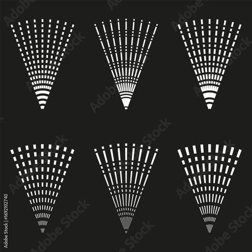 Abstract ray illustration. Radial dot pattern. Black and white graphic. Vector light beams. EPS 10.
