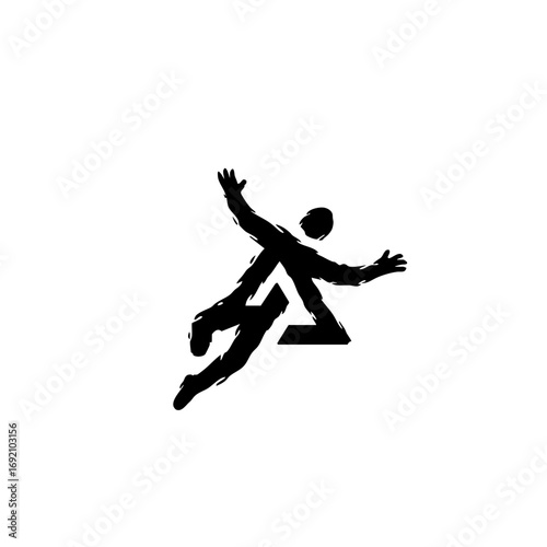 Abstract Anti-Gravity Astronaut Logo – Upside-Down Floating Space Symbol in Primitive Mural Style