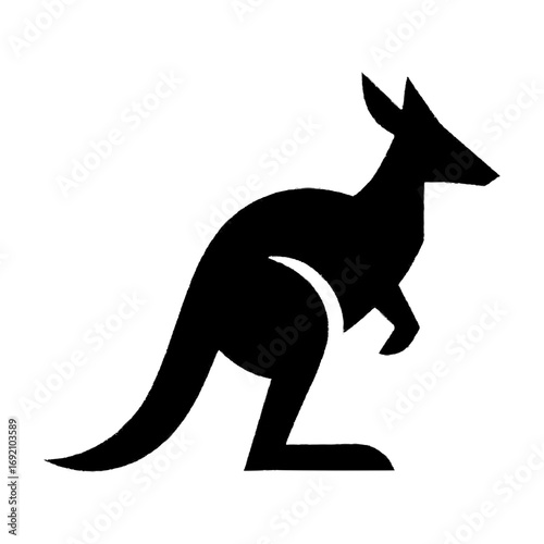 Stylized black silhouette of a kangaroo in profile view isolated on white background