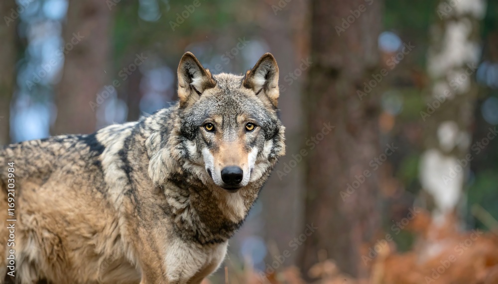 Obraz premium Gray wolf in autumn forest