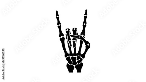 Skeleton hand rock on gesture with transparent background
