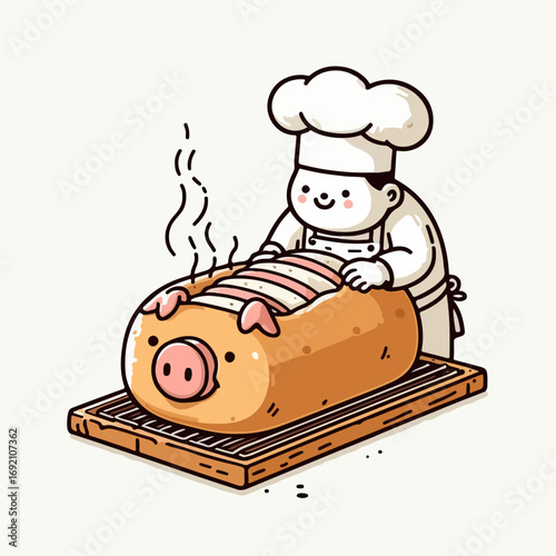 Illustration of someone cooking pork