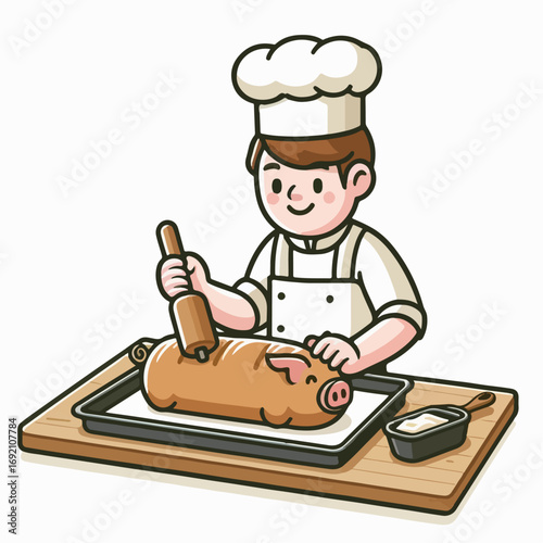 Illustration of someone cooking pork
