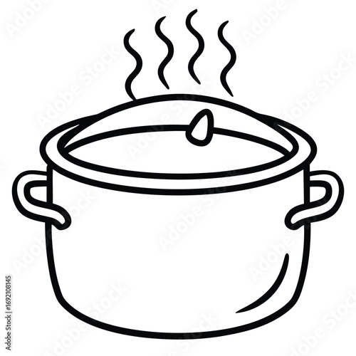 Outline drawing of a cooking pot with steam rising from the lid food illustration