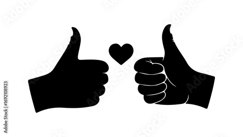 Thumbs up hands with heart symbol with transparent background