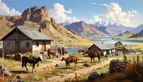 Rural landscape with horses