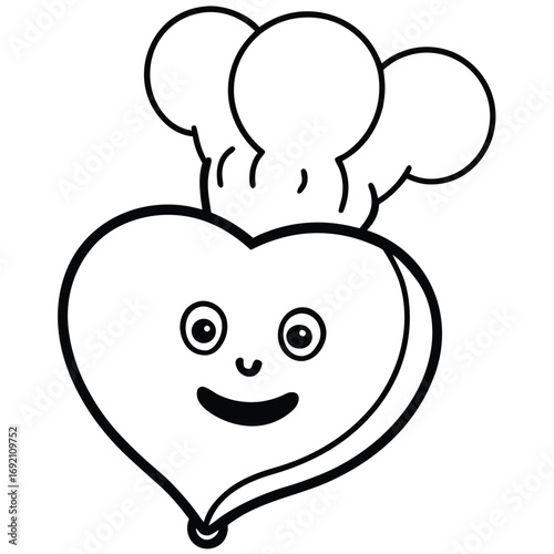 Outline Drawing of Heart Shaped Radish Character with Chef Hat cartoon