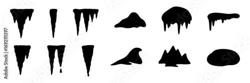 cave stalactites and stalagmites silhouette icons set