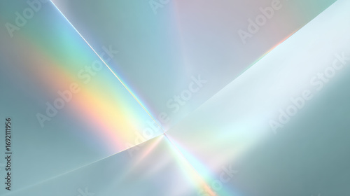 Serene abstract background of light refraction through prism, creating beautiful rainbow spectrum. dispersion of color and crystal effect give feeling of tranquility