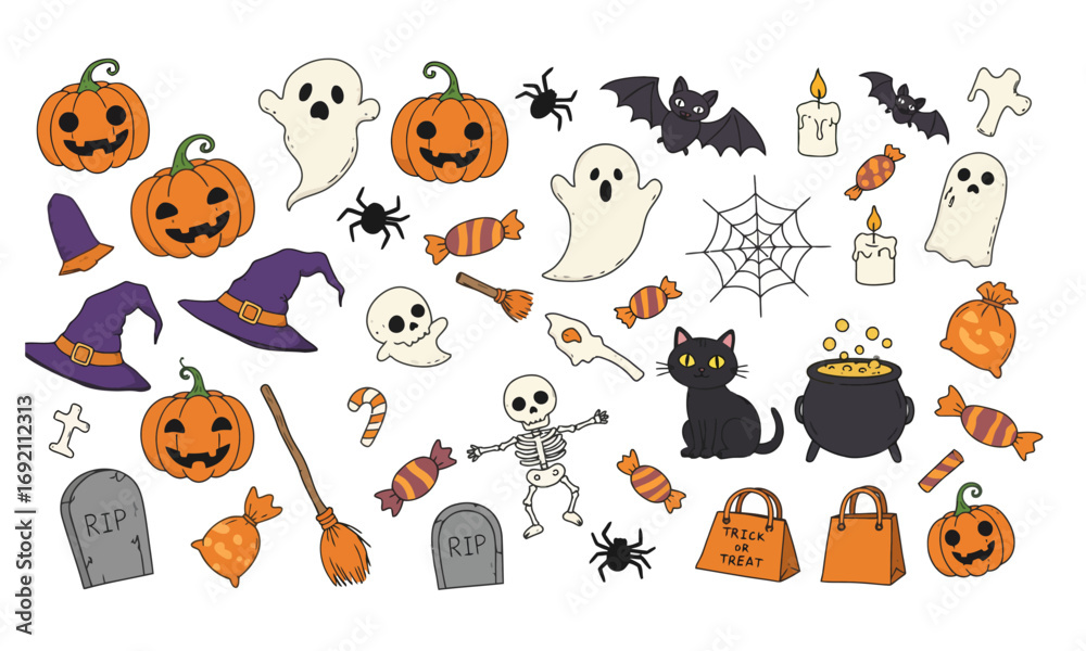 Obraz premium Fun Halloween Doodle Icon Set